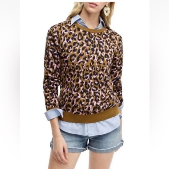 J Crew Leopard Wool Blend Crew Sweater Sz S - Picture 2 of 11